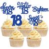 30Pcs18th Birthday Cupcake Toppers Eighteen Happy 18th Cupcake Picks Sweet 18 Cheers to 18 Cake Decorations for 18th Birthday Anniversary Party Supplies Deep Blue Glitter view 1