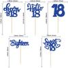 30Pcs18th Birthday Cupcake Toppers Eighteen Happy 18th Cupcake Picks Sweet 18 Cheers to 18 Cake Decorations for 18th Birthday Anniversary Party Supplies Deep Blue Glitter view 2
