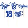 30Pcs18th Birthday Cupcake Toppers Eighteen Happy 18th Cupcake Picks Sweet 18 Cheers to 18 Cake Decorations for 18th Birthday Anniversary Party Supplies Deep Blue Glitter view 3