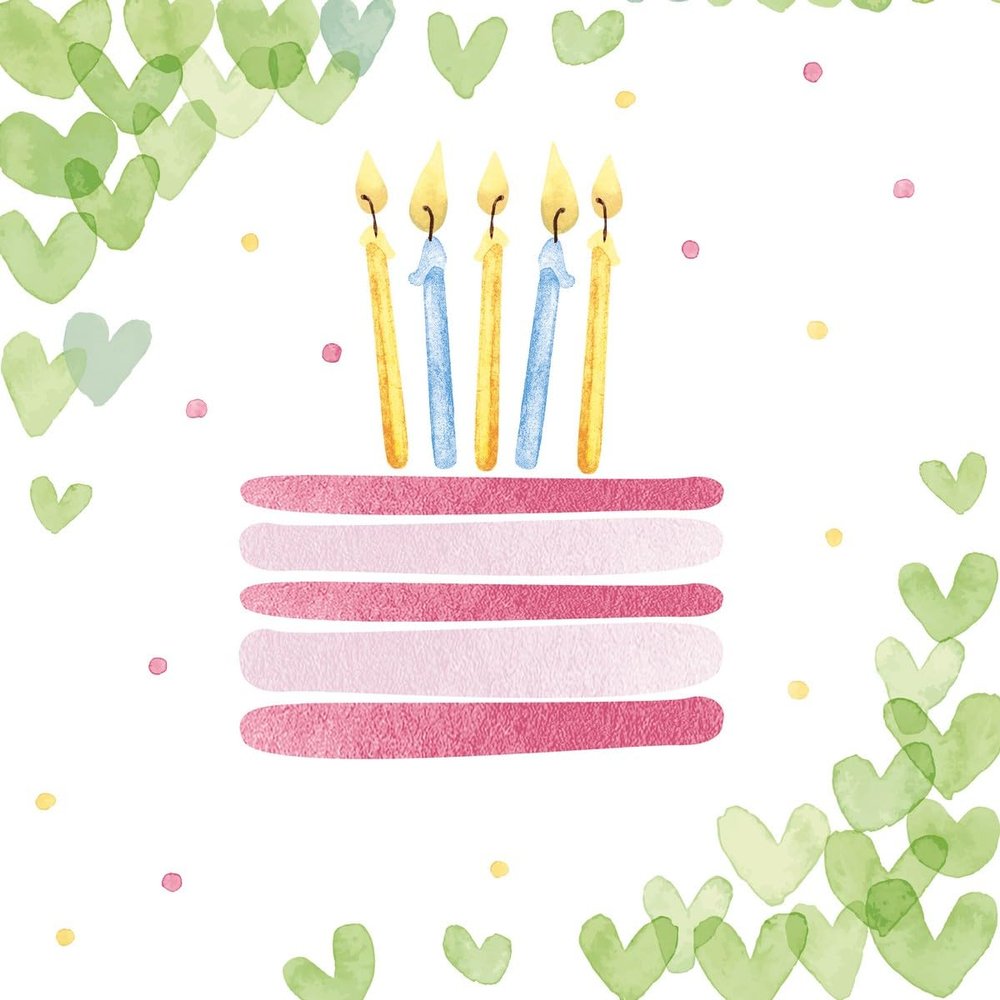 20 Napkins Birthday & Party Cake Around Green Hearts as Table Decoration Paper Napkins with Motif Also for Decoupage and Decoupage 33 x 33 cm