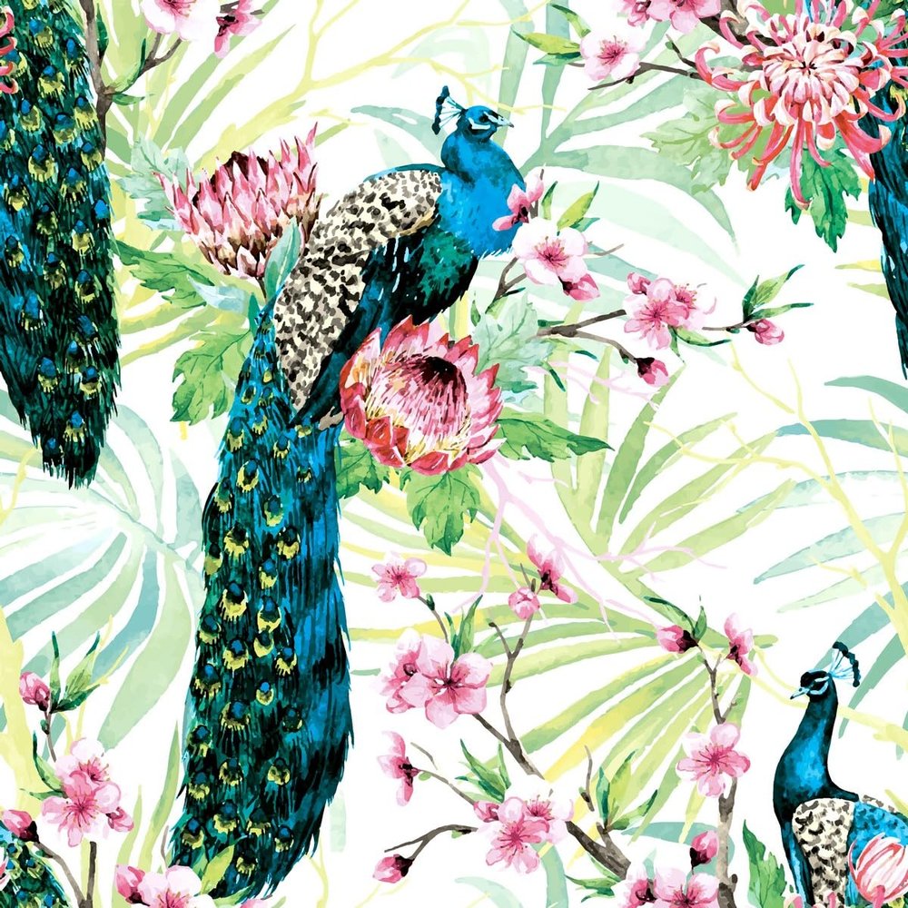 20 Napkins Animal Motifs Peacock on Tropical Flowers Table Decoration Paper Napkins with Motif Also for Decoupage and Decoupage 33 x 33 cm