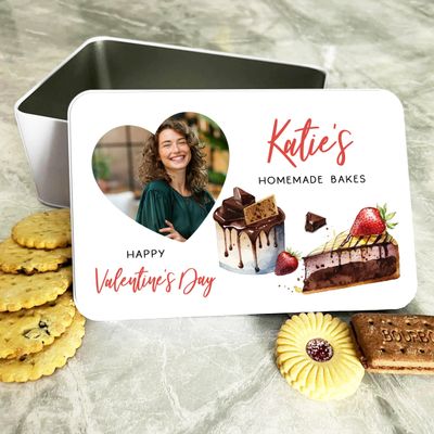 Fingerprint Designs Watercolour Photo Frame Valentine's Day Gift Personalised Cake Tin