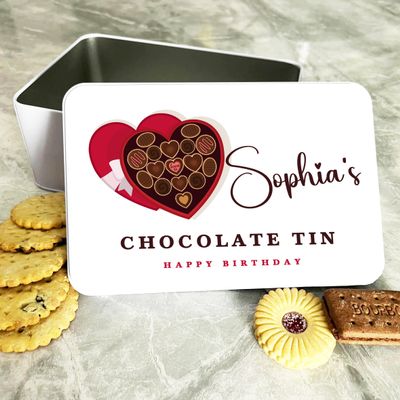Fingerprint Designs Red Heart Box Of Chocolate Birthday Gift Personalised Treat Tin