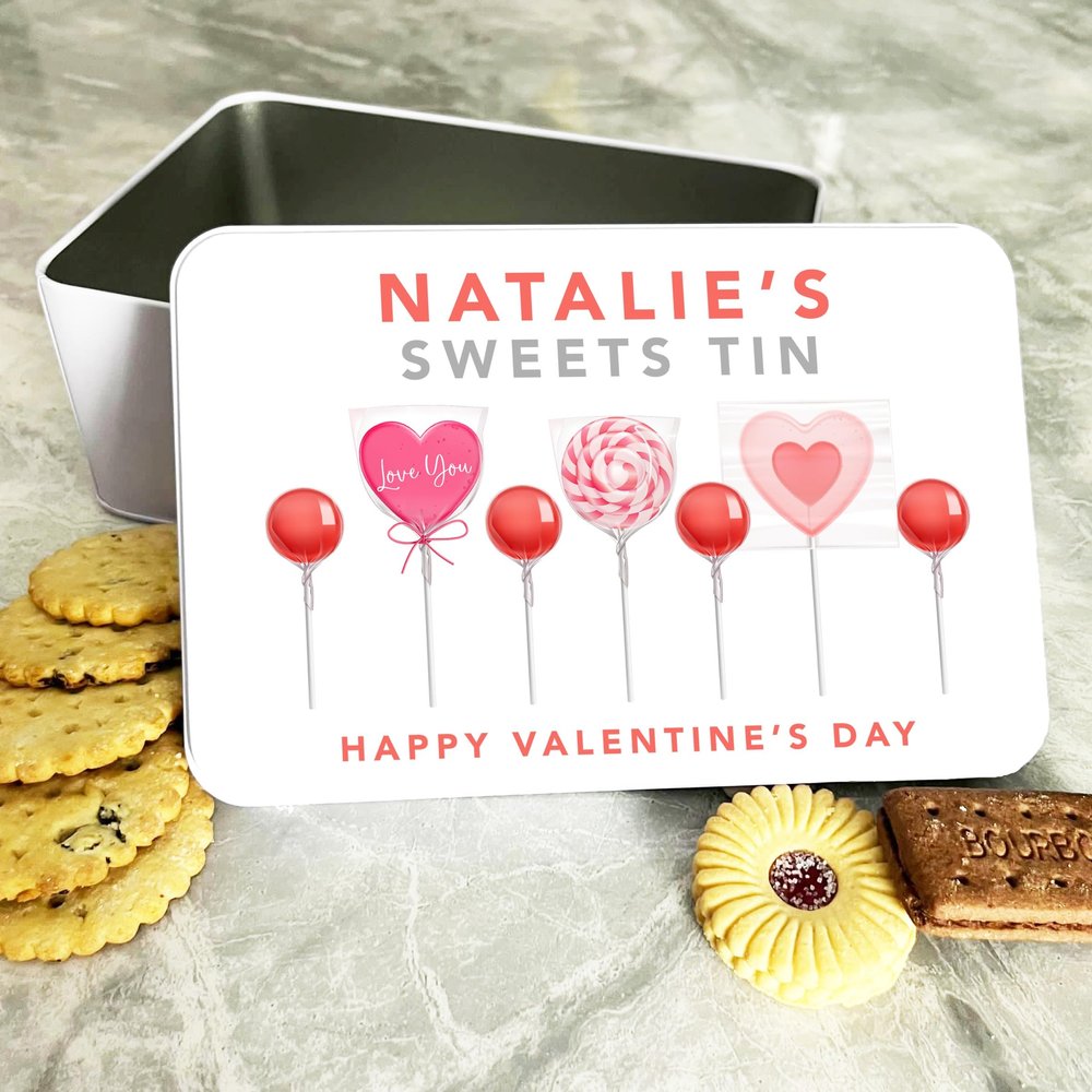 Fingerprint Designs Lollipops Valentine's Day Gift Personalised Sweet Treats Tin