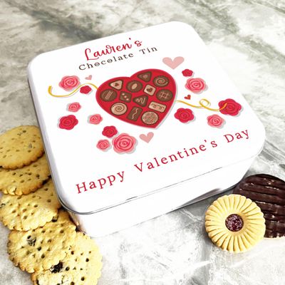 Fingerprint Designs Square Roses Heart Chocolate Valentine's Day Gift Personalised Sweet Treat Tin