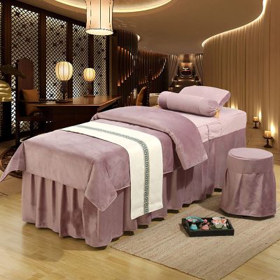 5-piece Flannel Massage Table Sheet Set,Solid Color Living Room Beauty Bed Cover Reusable Bed Skirt Sheet For Body Physiotherapy Massage-Grey 190x80cm(75x31inch) (Green a) (Color 180x60cm(71x24inch)