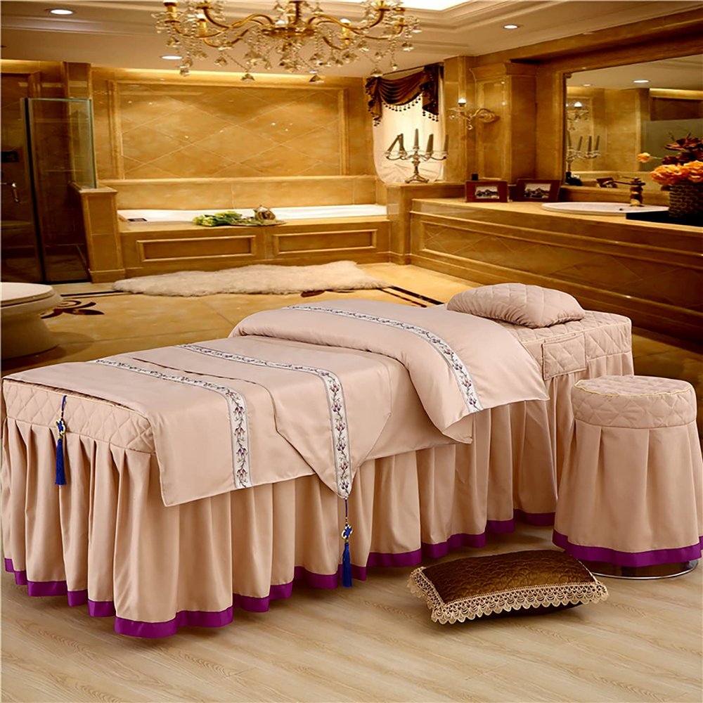 4-piece Solid Color Massage Table Sheet Set,Salon Bed Cover Machine Washable Massage Table Skirt For Body Physiotherapy Massage-H 190x70cm(75x28inch) (D 180x60cm(71x24inch)) (J 190x80cm(75x31inch))