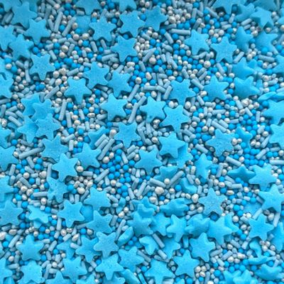 Blue Stars Mixed Sprinkles - 35g of Blue and Silver Edible Cake Toppers Decorations, 100s 1000s Mini Balls Strands Sugar Stars