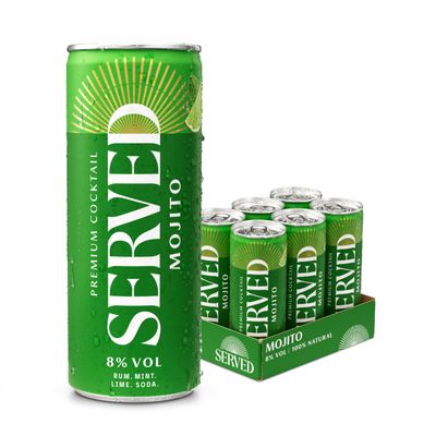 SERVED Mojito Cocktail, 8% ABV, Premium Bar Quality Cocktails, Pre-Mixed & Ready To Drink, 6 x 250ml Cans