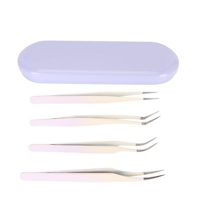 Eyelash Tweezers Set, Easy Operation Stainless Steel High Hardness Smoothly Ergonomic 4pcs Eyelash Extension Tweezers for Dormitory for Party (Violet)