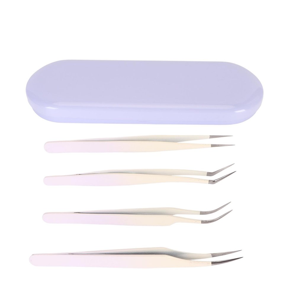 Eyelash Tweezers Set, Easy Operation Stainless Steel High Hardness Smoothly Ergonomic 4pcs Eyelash Extension Tweezers for Dormitory for Party (Violet)