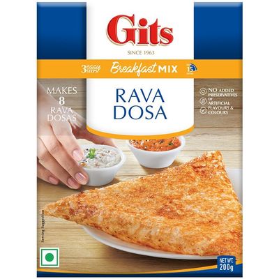 Gits Dosa | Idli | Upma | Vada | Medu Vada | Uttappam | Dokla | Sambhar | Packora | Handvo | Snacks | Ready Mix (Pack of 1, Gits Rava Dosa Mix 200g)