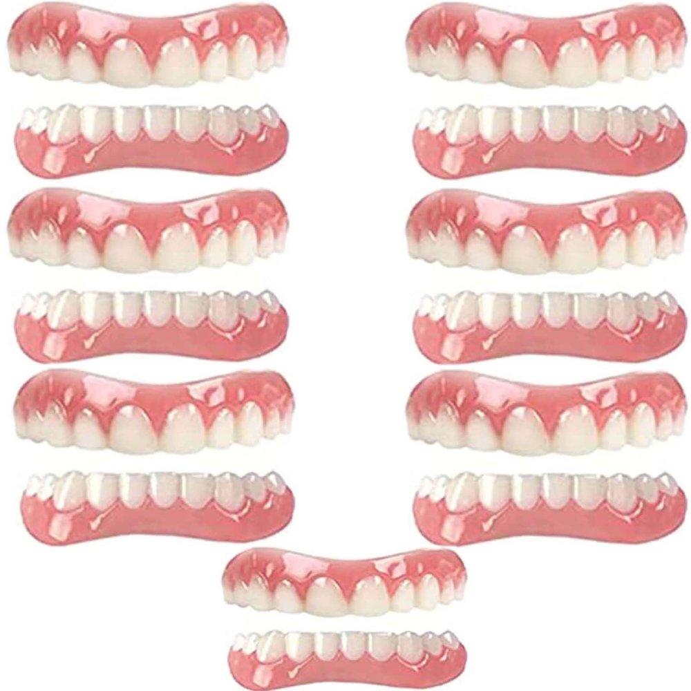 LXURY Prosthesis Teeth Men and Women Dentures Cosmetic Veneer Natural Tone Instant Veneers Dental Silicone Tooth Whitening Temporary Prosthesis Teeth Top Bottom Veneer False Teeth,01,7pcs