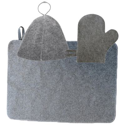 Kisangel Sauna Hat and Gloves Set Felt Mat for Men and Women, Reusable Bath and Steam Room Accessories, Grey Thermal Protective Sauna Cap and Hand Cover for Spa and Hot Tub Use