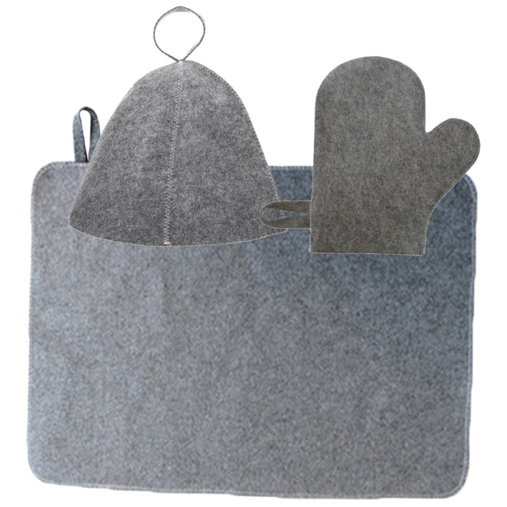 Kisangel Sauna Hat and Gloves Set Felt Mat for Men and Women, Reusable Bath and Steam Room Accessories, Grey Thermal Protective Sauna Cap and Hand Cover for Spa and Hot Tub Use