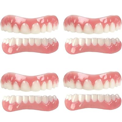LXURY Prosthesis Teeth Men and Women Dentures Cosmetic Veneer Natural Tone Instant Veneers Dental Silicone Tooth Whitening Temporary Prosthesis Teeth Top Bottom Veneer False Teeth,01,4pcs