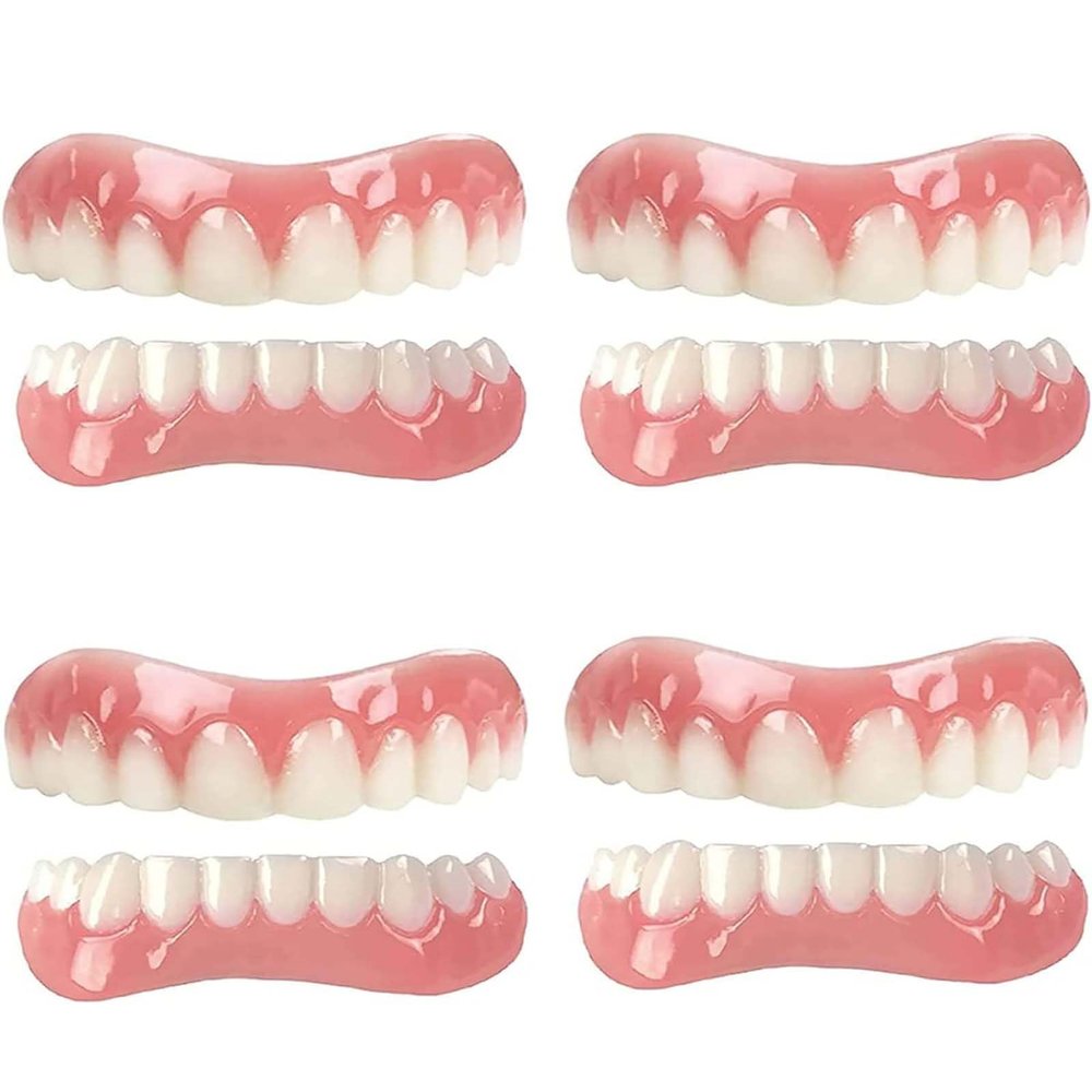 LXURY Prosthesis Teeth Men and Women Dentures Cosmetic Veneer Natural Tone Instant Veneers Dental Silicone Tooth Whitening Temporary Prosthesis Teeth Top Bottom Veneer False Teeth,01,4pcs