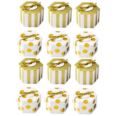 Gatuida 100pcs Mini Hexagon Candy Boxes Stripe Dots Bronzing Packaging Boxes for Birthday Party Wedding Favor