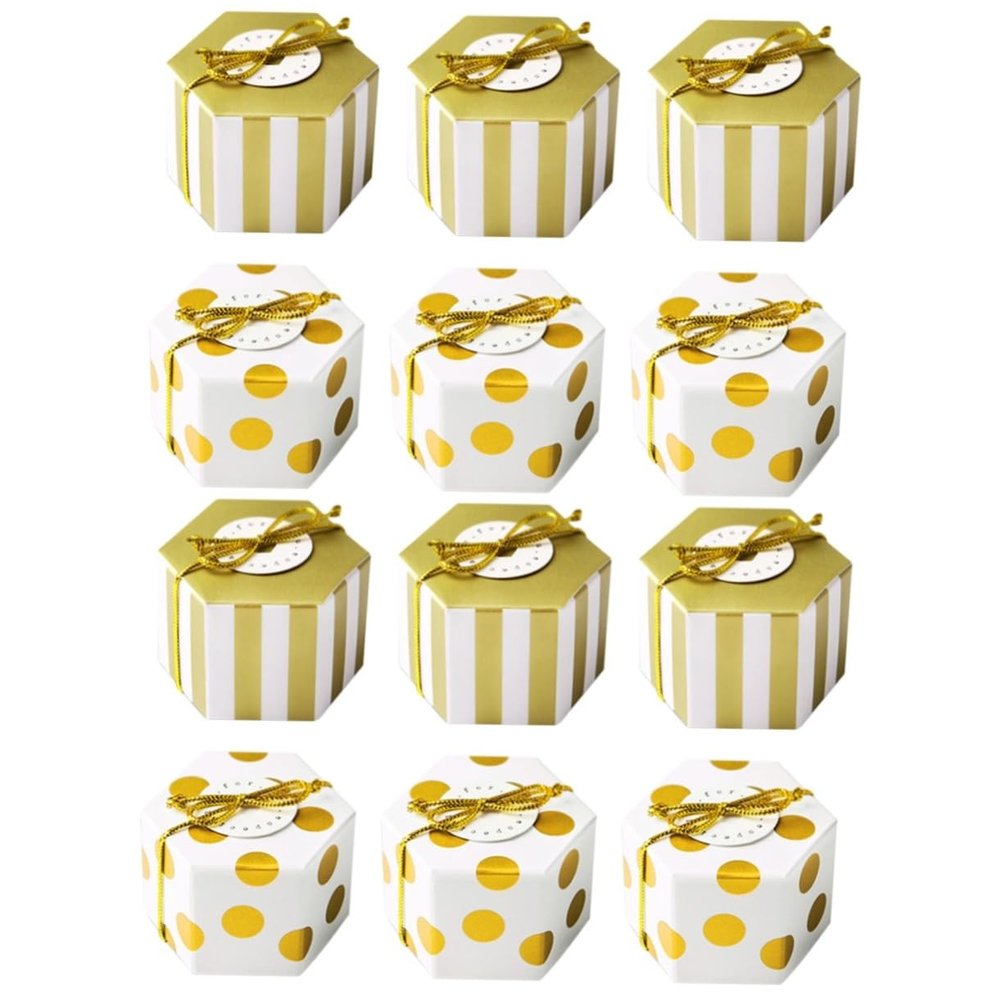 Gatuida 100pcs Mini Hexagon Candy Boxes Stripe Dots Bronzing Packaging Boxes for Birthday Party Wedding Favor