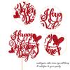 1 Pack Happy Valentine's Day Cake Topper Glitter Love Heart Valentine's Day Cake Pick Cake Decorations for Valentine's Day Theme Wedding Birthday Party Supplies Red view 3