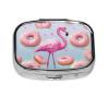 Flamingo and Donuts Pill Box Metal Pill Case Portable Travel Pill Organizer for Pocket or Purse Decorative Medicine Box Vitamin Container view 1