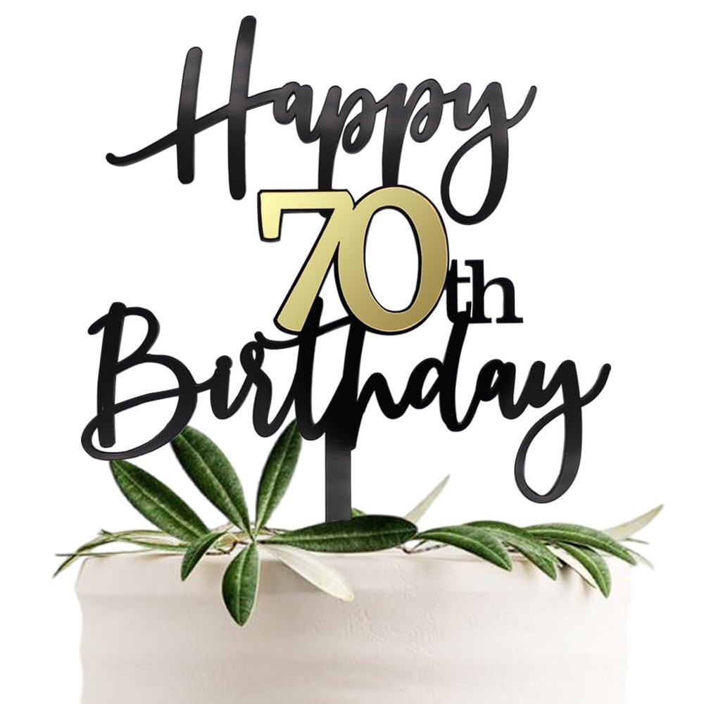 CC TOWN Happy 70th Birthday Cake Toppers, Double Sided Black & Mirrored Gold Acrylic Cake Decorations,70 Anniversary/Birthday Cake Topper Party Decoration (70th)