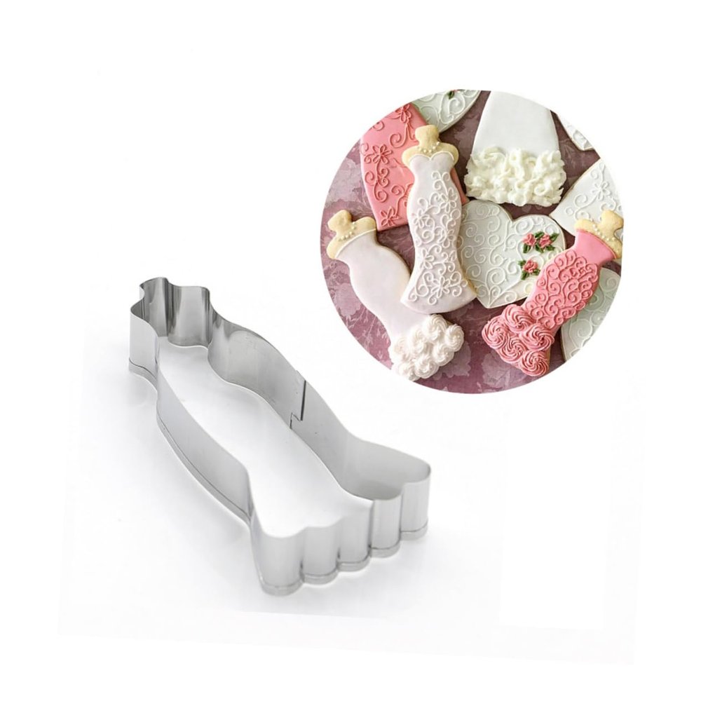 MAGICLULU 5pcs Stainless Steel Cookie Baking Mould Non-Stick Creative Evening Dress Shape for Cookies Chocolates Cakes