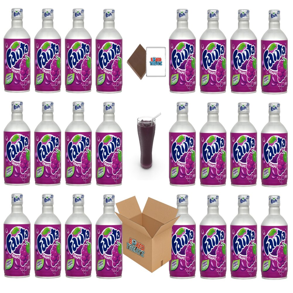 Japanese Metal Bottle - Coke Regular, Fanta Grape & White Peach (24x300ml) Lidded Canned Bottles Boxed Treatz