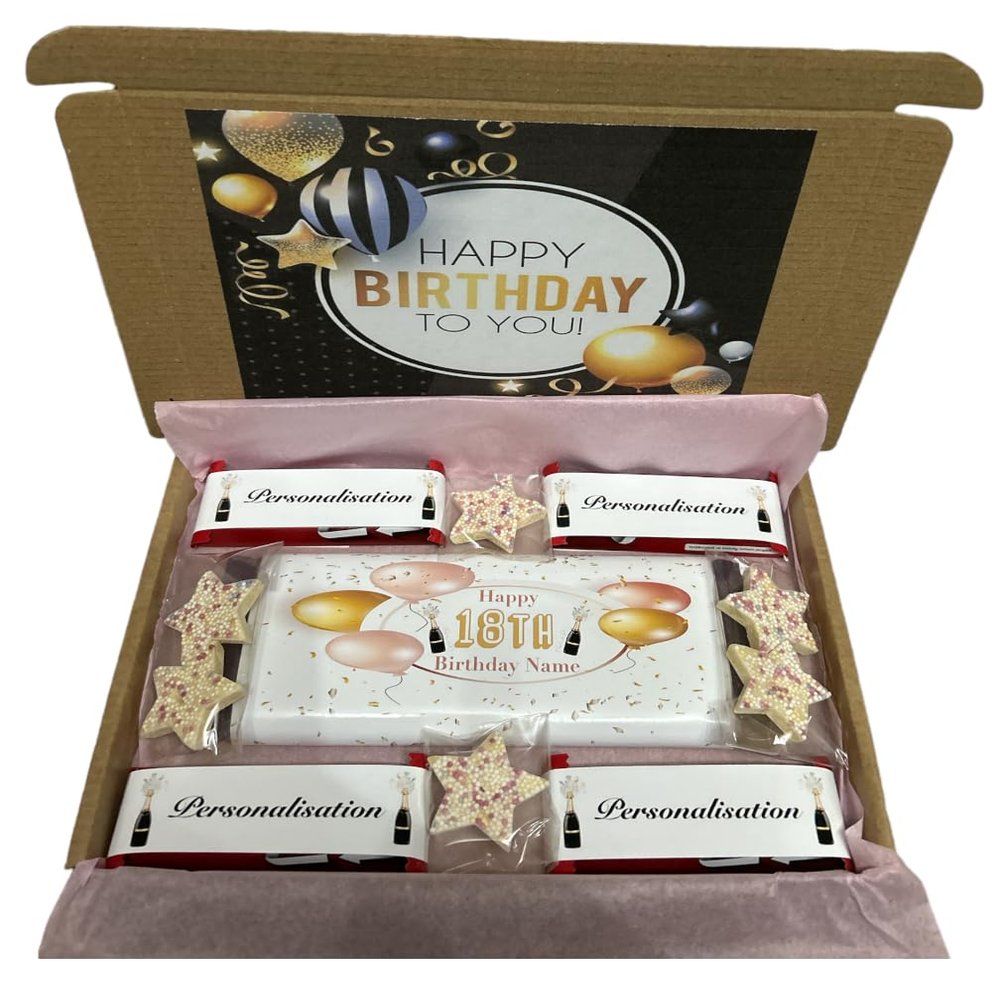 Personalised Age Birthday chocolate box - pink and Gold