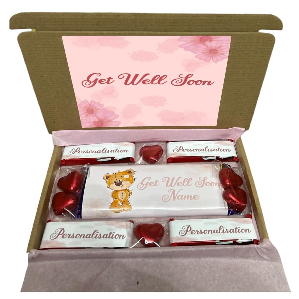 Personalised Get Well Soon Chocolate Gift Box - Teddy bear