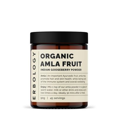 Erbology Organic Amla Powder 90g - 45 Servings - Indian Gooseberry - Skin and Hair Regeneration - Rich in Vitamin C - Sustainably Sourced Straight from Farm in India - Small Batch - Vegan - GMO-Free