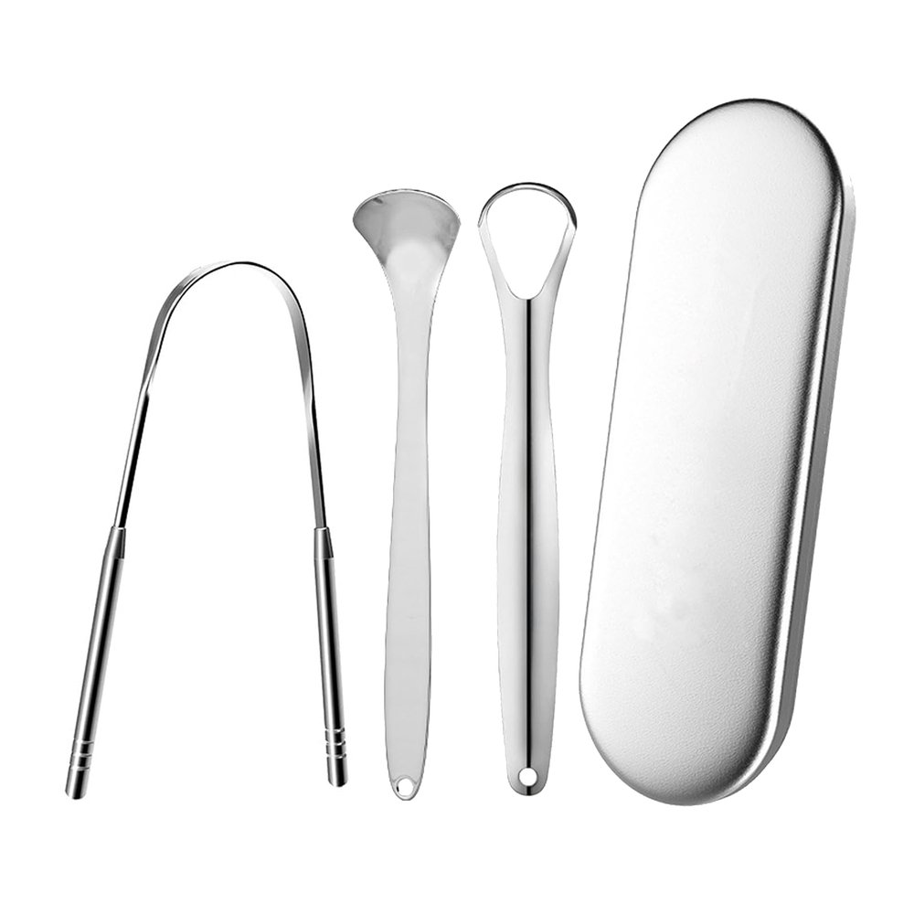 3Pcs Durable Tongue Cleaner Scraper Set Oral Hygiene Health Stainless Steel Tongue Cleaner Kit Fresh Breath Reusable Tongue Scrapers for Tongue Care