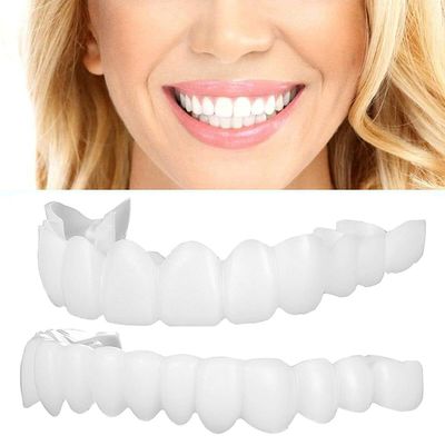 Dazzluxe Upper & Lower Teeth Veneers, 2 Pairs Simulation Braces Snap on Veneers Teeth Smile Fake Teeth Cover Perfect Tooth Whitening False Teeth One Size Temporary Dentures