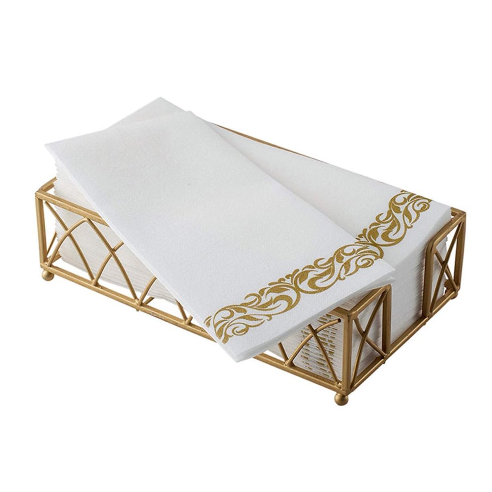 IWOWHERO Golden Floral Printed Napkins 50 Pcs 40x30cm Thick Paper Towels Party Table Decoration for Weddings Birthday Events