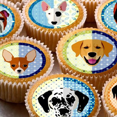 24 Dog dogs edible party decorations Iced/Icing Cupcake Topper Edible Fairy Cake Bun Toppers Round