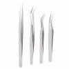Eyelash Extension Tweezers Set, Deformation Proof Versatile High Hardness Eyelash Extension Tweezers Accurate Apply for Beauty Salon (Silver Metal) view 4