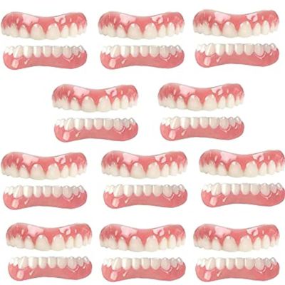 LXURY Prosthesis Teeth Reuse Upper and Lower Jaw Veneers Teeth False Teeth Immediate Dentures Silicone Fake Teeth Artificial Cosmetic Fake Tooth Comfort Natural Instant Confident Smile,01,11pcs