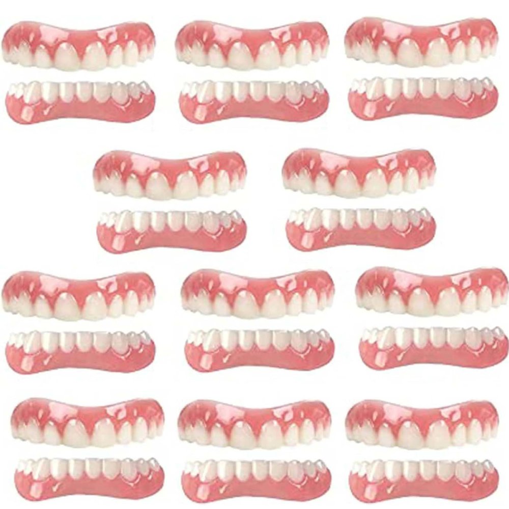 LXURY Prosthesis Teeth Reuse Upper and Lower Jaw Veneers Teeth False Teeth Immediate Dentures Silicone Fake Teeth Artificial Cosmetic Fake Tooth Comfort Natural Instant Confident Smile,01,11pcs