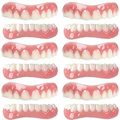 LXURY False Teeth Comfortable Top and Bottom Instant Veneers Fake Teeth Nature Silica Gel Dentures Perfect Smile Veneers Cosmetic Teeth Whitening Temporary Prosthesis Teeth for Men Women,A,6PCS
