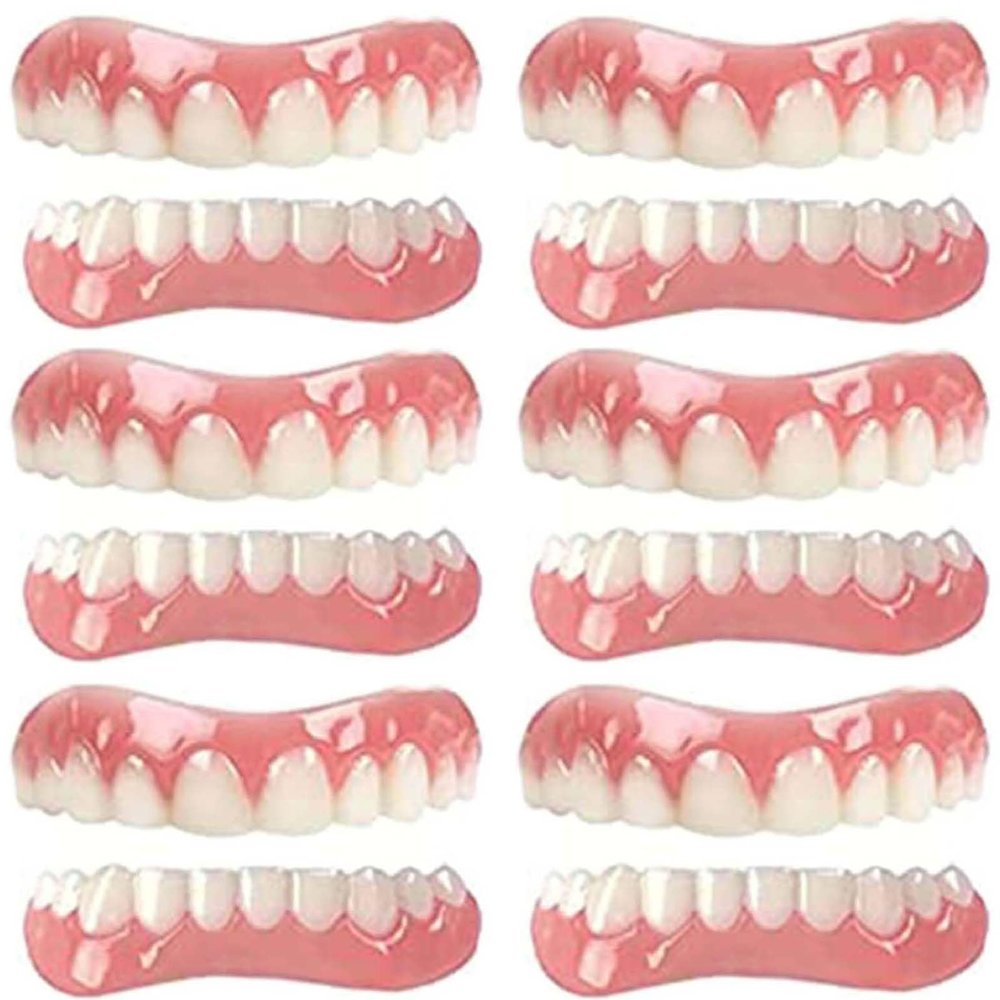 LXURY False Teeth Comfortable Top and Bottom Instant Veneers Fake Teeth Nature Silica Gel Dentures Perfect Smile Veneers Cosmetic Teeth Whitening Temporary Prosthesis Teeth for Men Women,A,6PCS