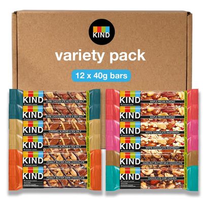 KIND Core Variety Pack, Gluten Free, High Fibre, No Artificial Flavours, Colours or Preservatives, 12 x 40g bars