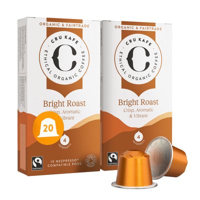 Cru Kafe Organic Bright Roast Arabica Espresso Single-Serve Organic Arabica Coffee Pods (20 Pods) Compatible with Nespresso Original Line