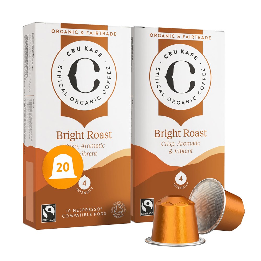 Cru Kafe Organic Bright Roast Arabica Espresso Single-Serve Organic Arabica Coffee Pods (20 Pods) Compatible with Nespresso Original Line