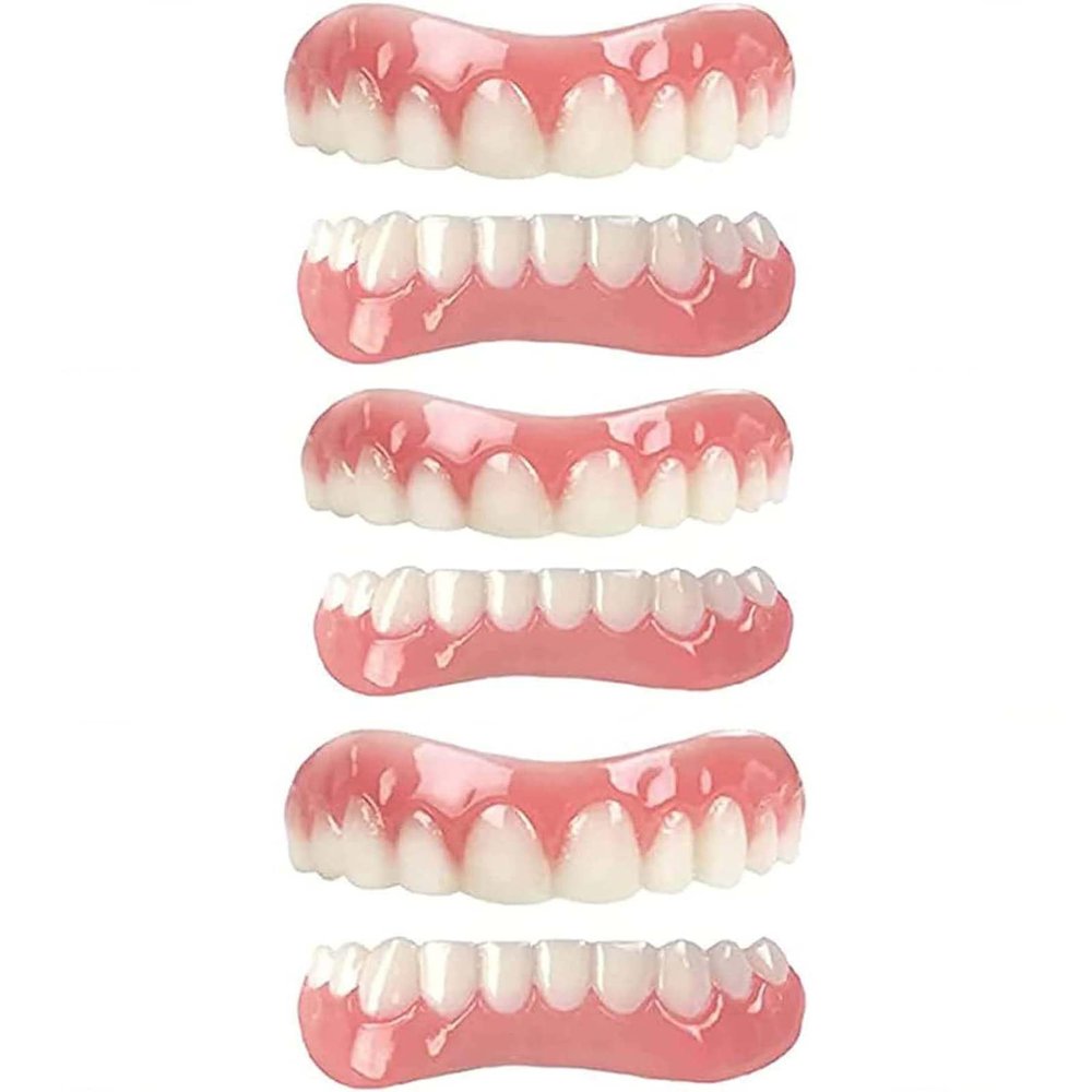 LXURY Prosthesis Teeth Instant Veneers Silica Gel Fake Teeth Comfortable Whitening Cosmetic Dentures Tooth Covering Temporary Smile Top and Bottom Veneers False Teeth for Men and Women,01,3PCS