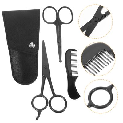 Angoily Beard Trimming Scissors and Mustache Shears Set 4pcs Stainless Steel with Comb and Storage Bag for Men Facial Hair Grooming at Home and Barbershop