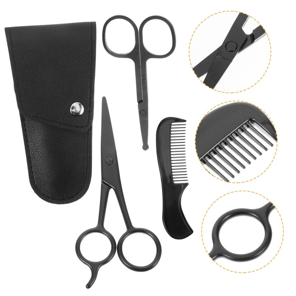 Angoily Beard Trimming Scissors and Mustache Shears Set 4pcs Stainless Steel with Comb and Storage Bag for Men Facial Hair Grooming at Home and Barbershop