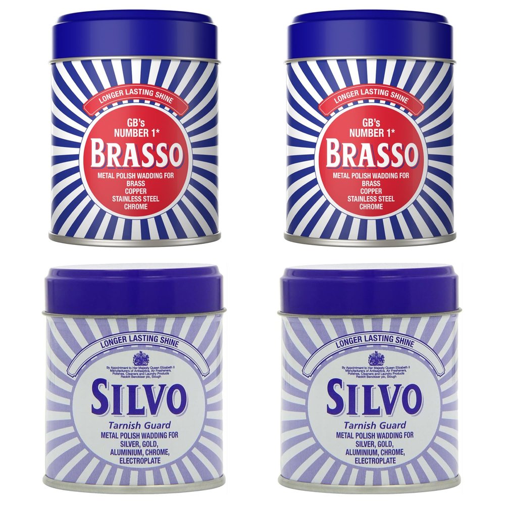 Brasso Wadding x 2 & Silvo Wadding x 2 Metal Polish For Brass, Copper, Stainless Steel, Chrome & Silver 75g