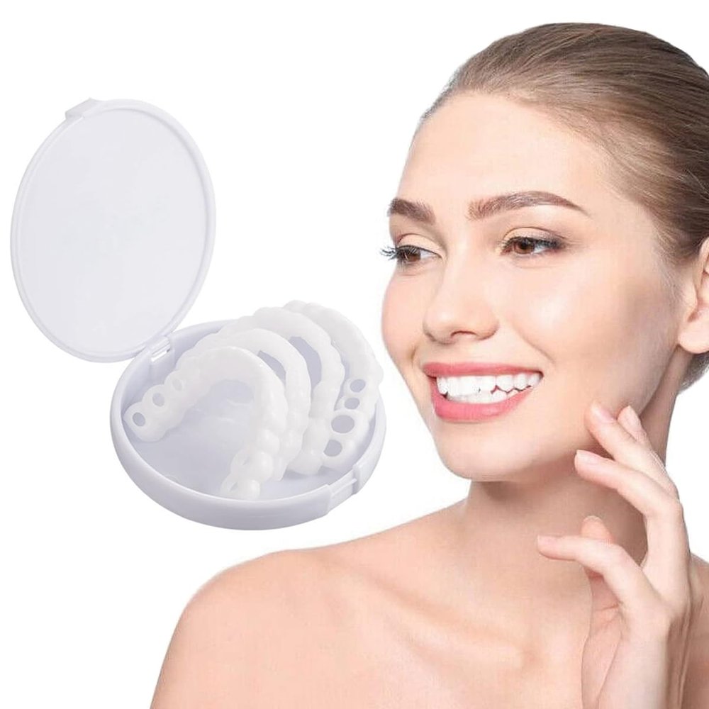 Dazzluxe Fake Teeth Temporary Denture, 2 Paire Instant Teeth Veneer Snap in Veneers Teeth Confidence Smile White Dentures for Men And Women Bad Teeth Whitening Alternative