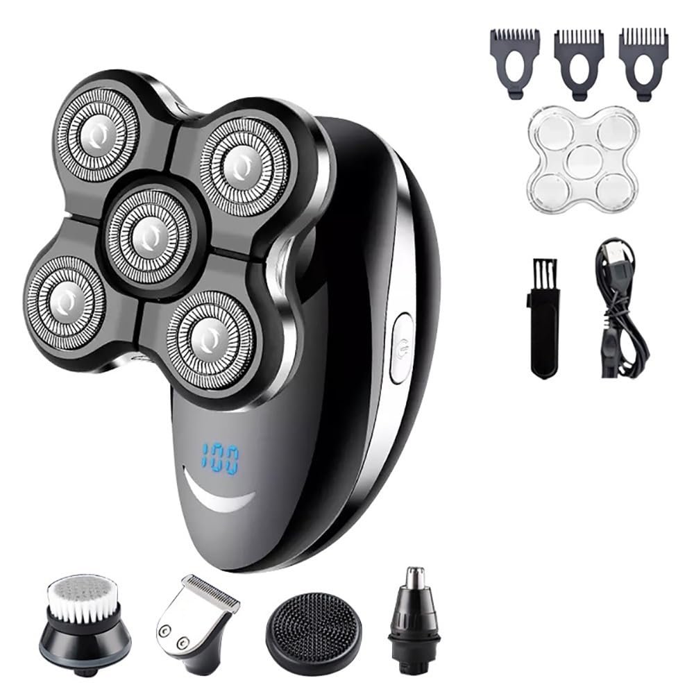 Electric Razor for Men, 5 in 1 Electric Shaver for Men Beard Hair Trimmer Bald Head Razor 5D Floating Electric Nose Hair Trimmer LCD Display
