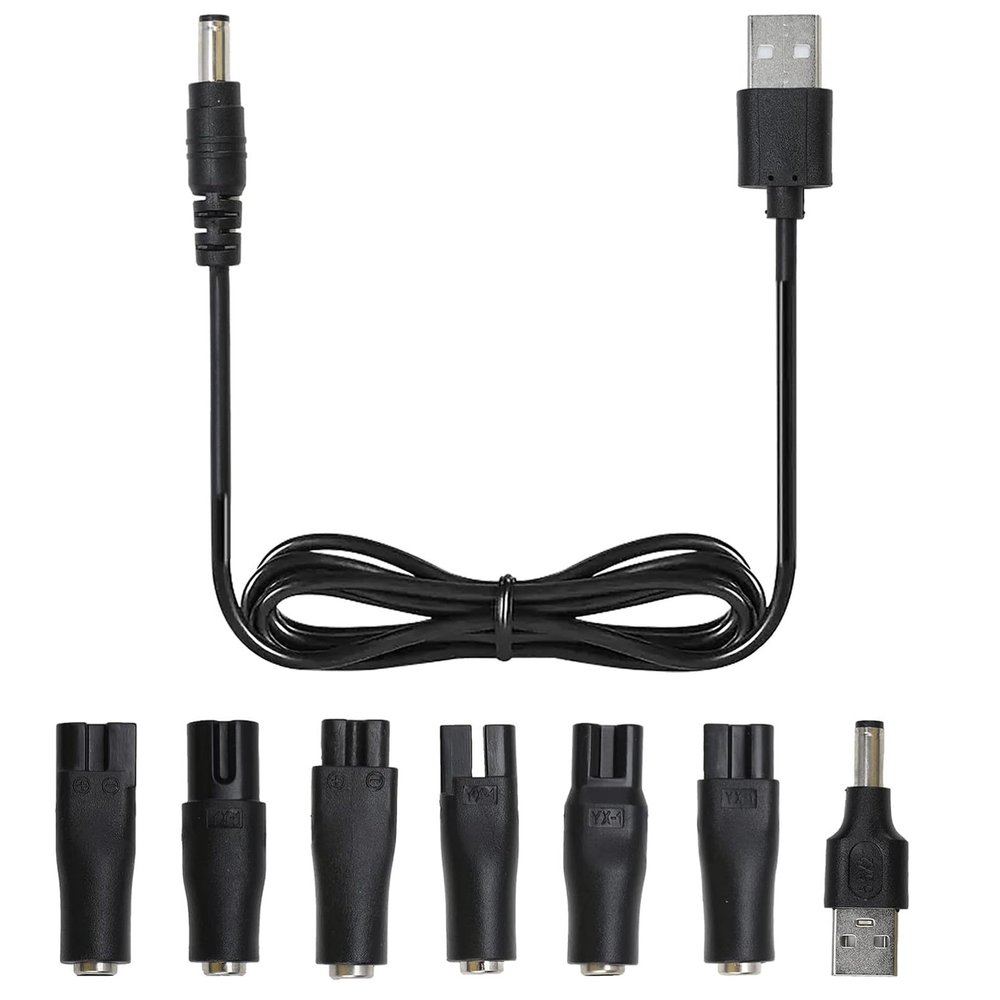 7 Pcs Electric Charger Shaver Power Adapter Cord Replacement,Black Electric Shaver Chargers & Power Supplies,USB Shaver Charger Cable Kit, Men Shaver Charger Cable Kit Bathroom and Toilet
